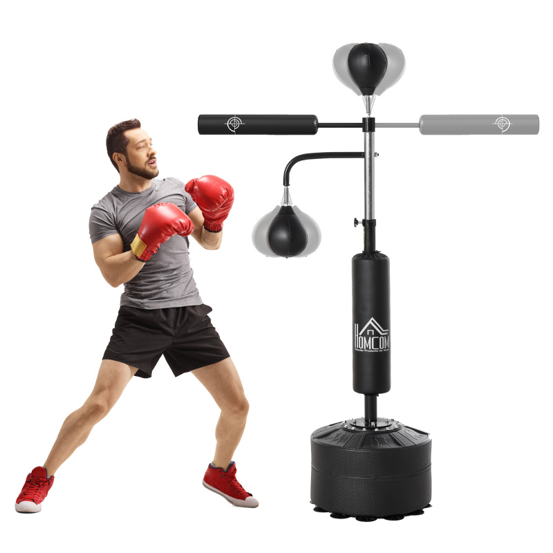 Soozier 4-in-1 Boxing Punching Bag Stand with 2 Speedballs, 360° Relax Bar, & PU-Wrapped Bag & Adjustable Height, Black