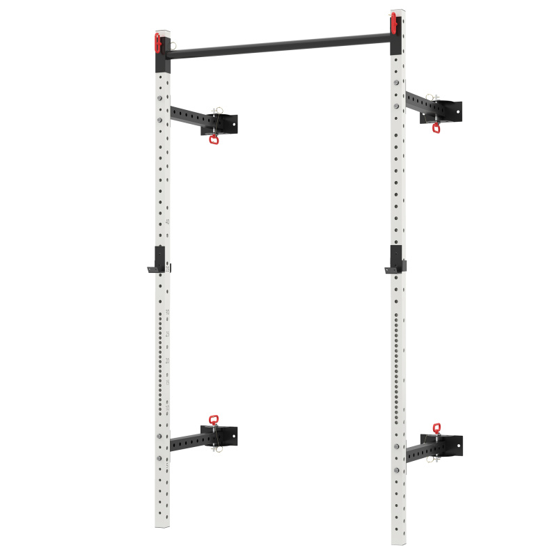 Folding Squat Rack with Pull Up Bar, Wall Mounted and Adjustable, 1000 Pounds Capacity Power Rack, White