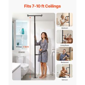 Floor-to-Ceiling Transfer Pole, Tension Mounted Bathroom Grab Bar with Anti-Slip Curve Handle, 300 Lbs Capacity Security Pole for Elderly