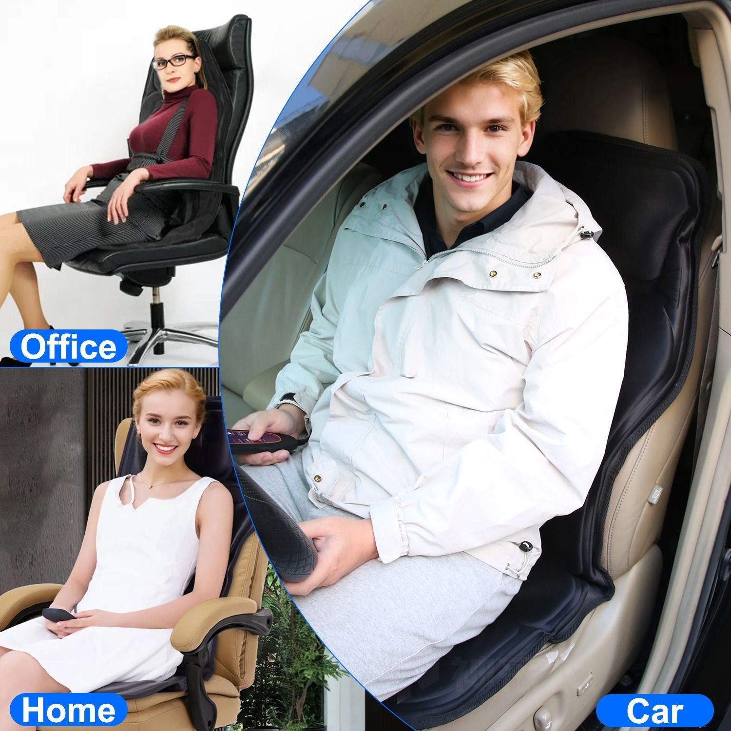 Home Office Car Massage Chair Pad with Heat, Customizable Full Body Massager for Sedentary Pain & Sports Injury Relief, 3 Timer Settings
