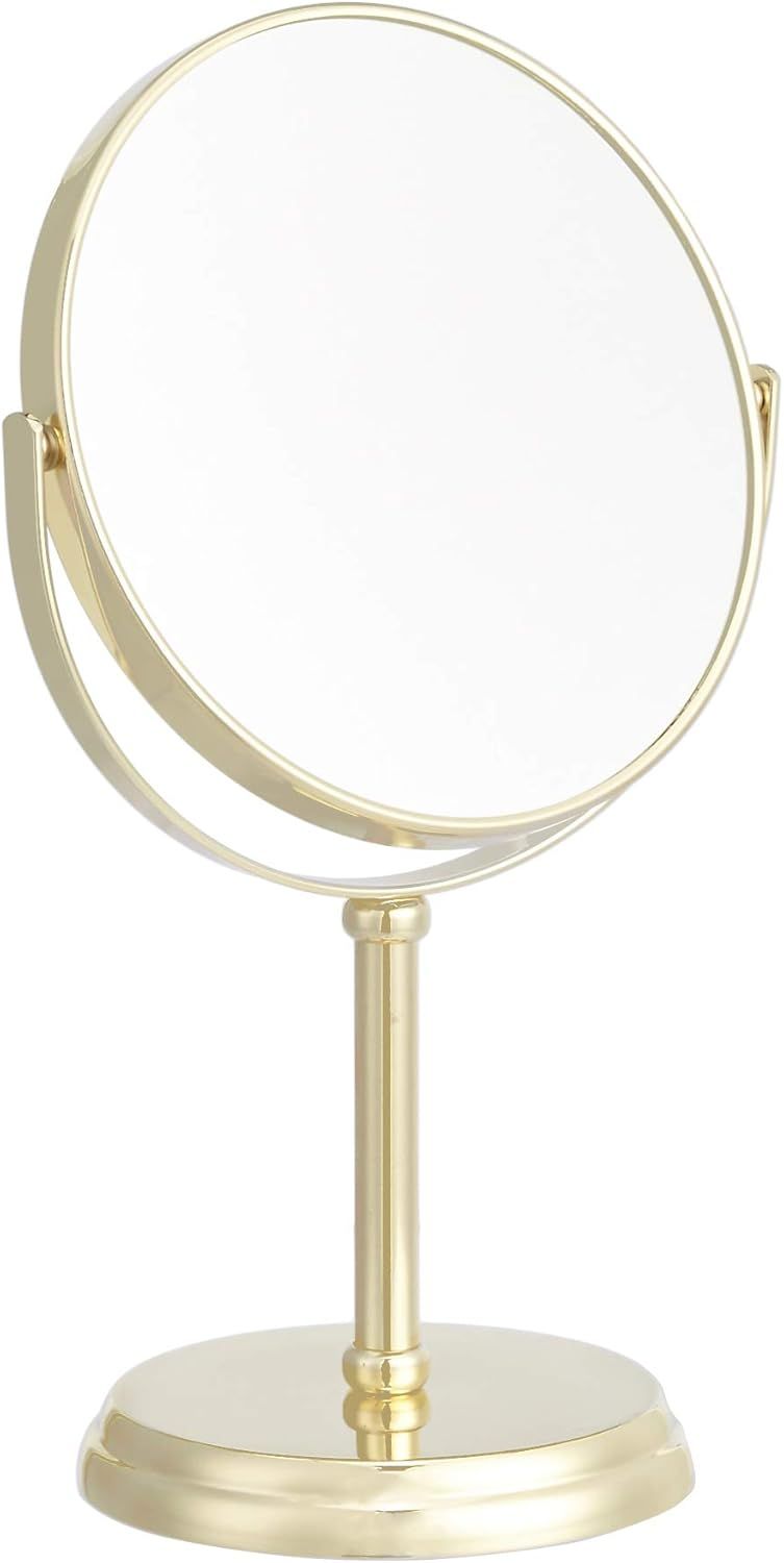 Tabletop Magnifying Vanity Round Mirror with Clear Reflection, 1X/5X Magnification, Iron Frame, 7.2" x 4.92", Gold