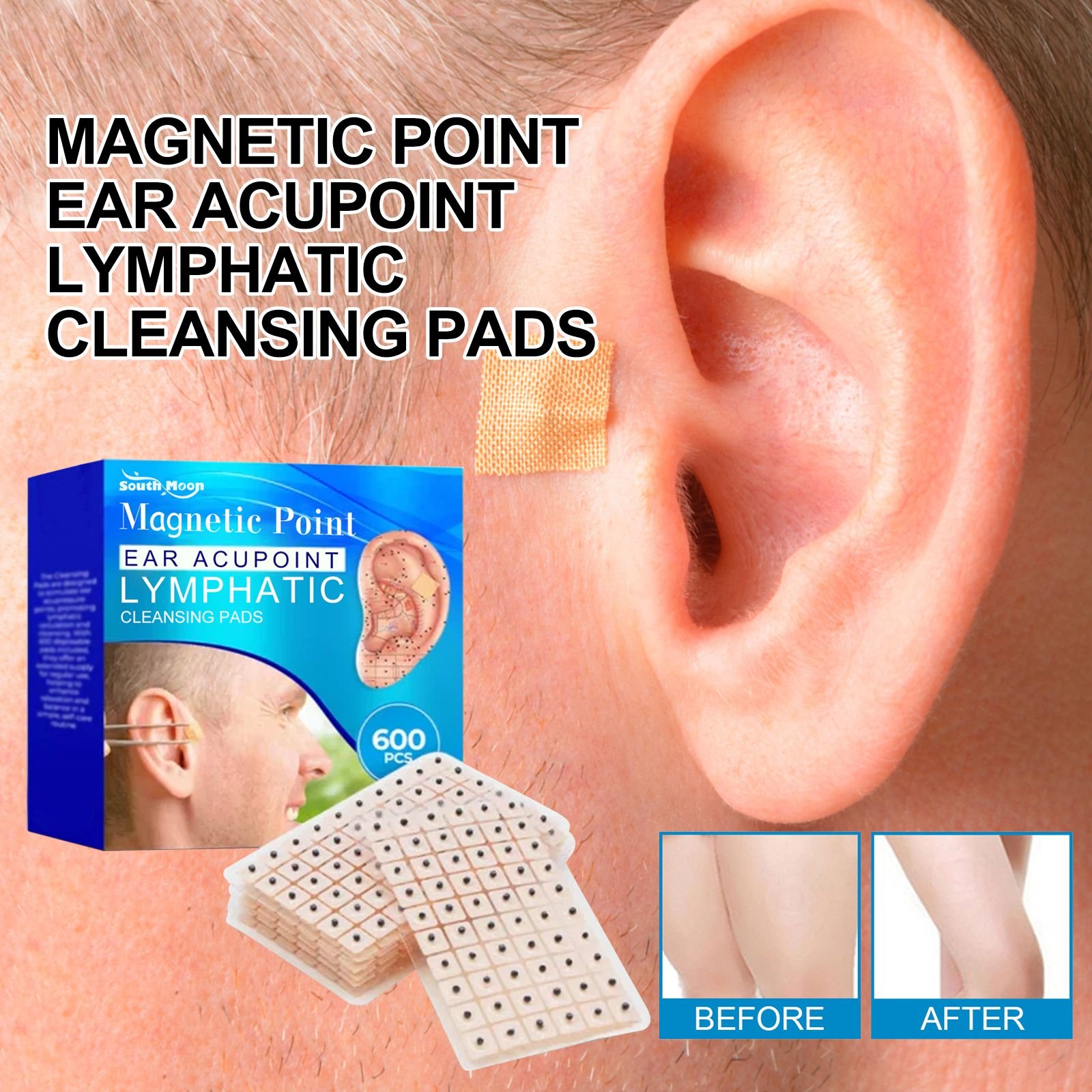 South Moon Magnetic Point Ear Acupoint lymphatic Cleansing Pads, Lymphatic Swelling Sculpting Care Ear Point Patch