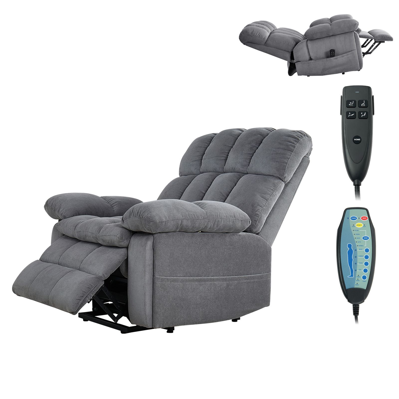 Power Lift Recliner Chair, Dual Motor, Oversized Electric Lift Chair with Heat and Massage for Elderly, Infinite Position Adjustment, Chenille Fabric