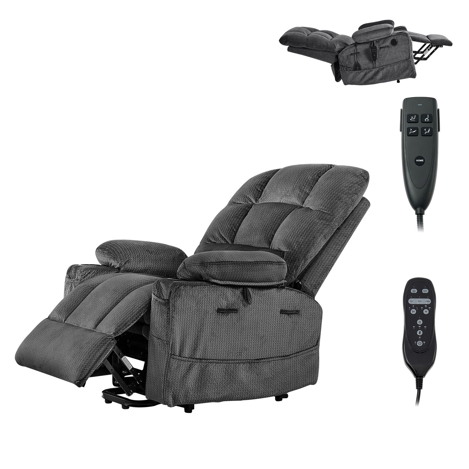 Power Lift Recliner Chair, Dual Motor, Large Electric Lift Chair with Heat and Massage for Elderly, Infinite Position Adjustment, Velvet Fabric