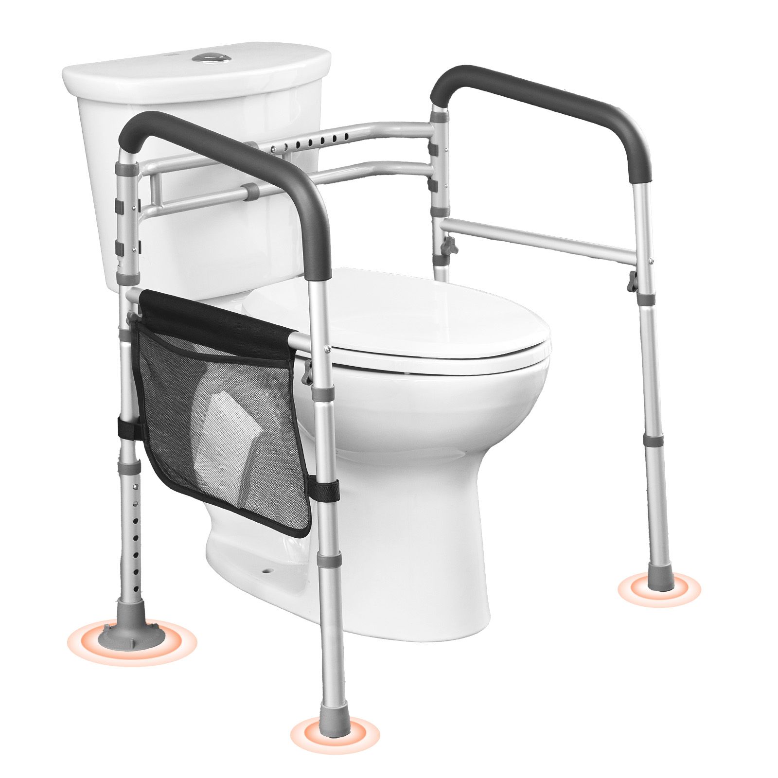Toilet Safety Rail, 300 LBS Foldable Toilet Seat with Non-Slip Handles, Portable Versatile Toilet Handrails with Reinforced Aluminum Alloy Tube