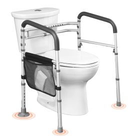 Toilet Safety Rail, 300 LBS Foldable Toilet Seat with Non-Slip Handles, Portable Versatile Toilet Handrails with Reinforced Aluminum Alloy Tube