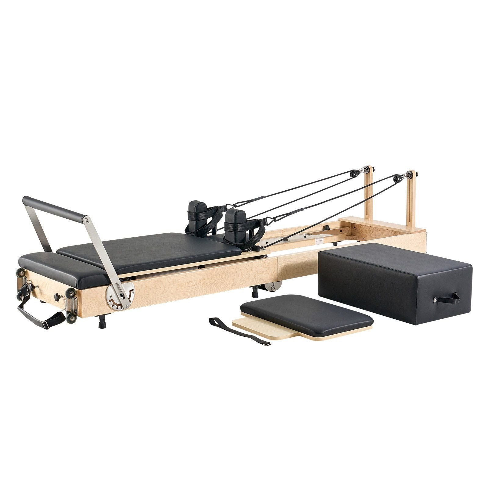 VEVOR Foldable Pilates Reformer, Wooden Pilates Workout Machine for Home Gym Studio Use, Pilates Bed with Dual Resistance- Spring & Cord