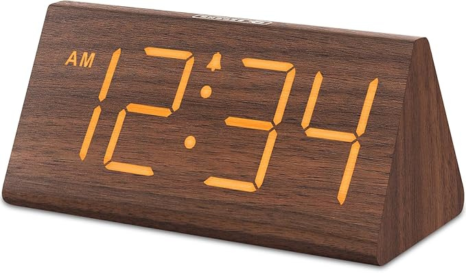 Wooden Digital Alarm Clocks for Bedrooms - Electric Desk Clock with Large Numbers, USB Port, Loud Alarm for Heavy Sleepers, Adjustable Volume, Dimmer