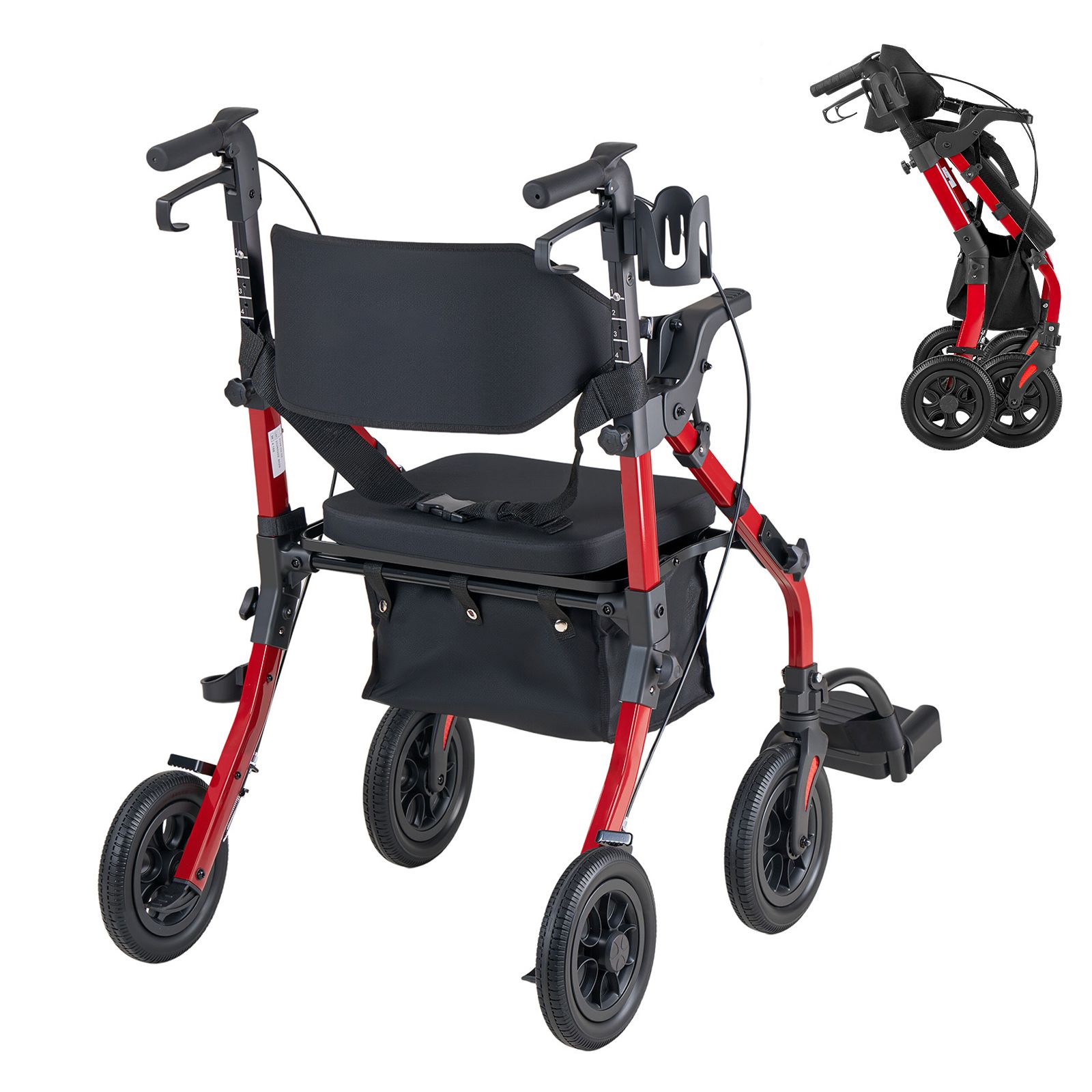 2-in-1 Rollator Walker & Transport Chair for Seniors, Foldable Rolling Walker Wheelchair