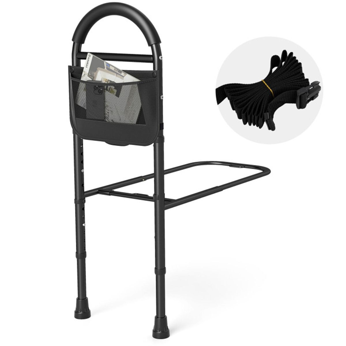 Height Adjustable Bedside Safety Rail, Tool-Free Assembly Bed Assist Bar with Anti-Slip Legs for Elderly Adults