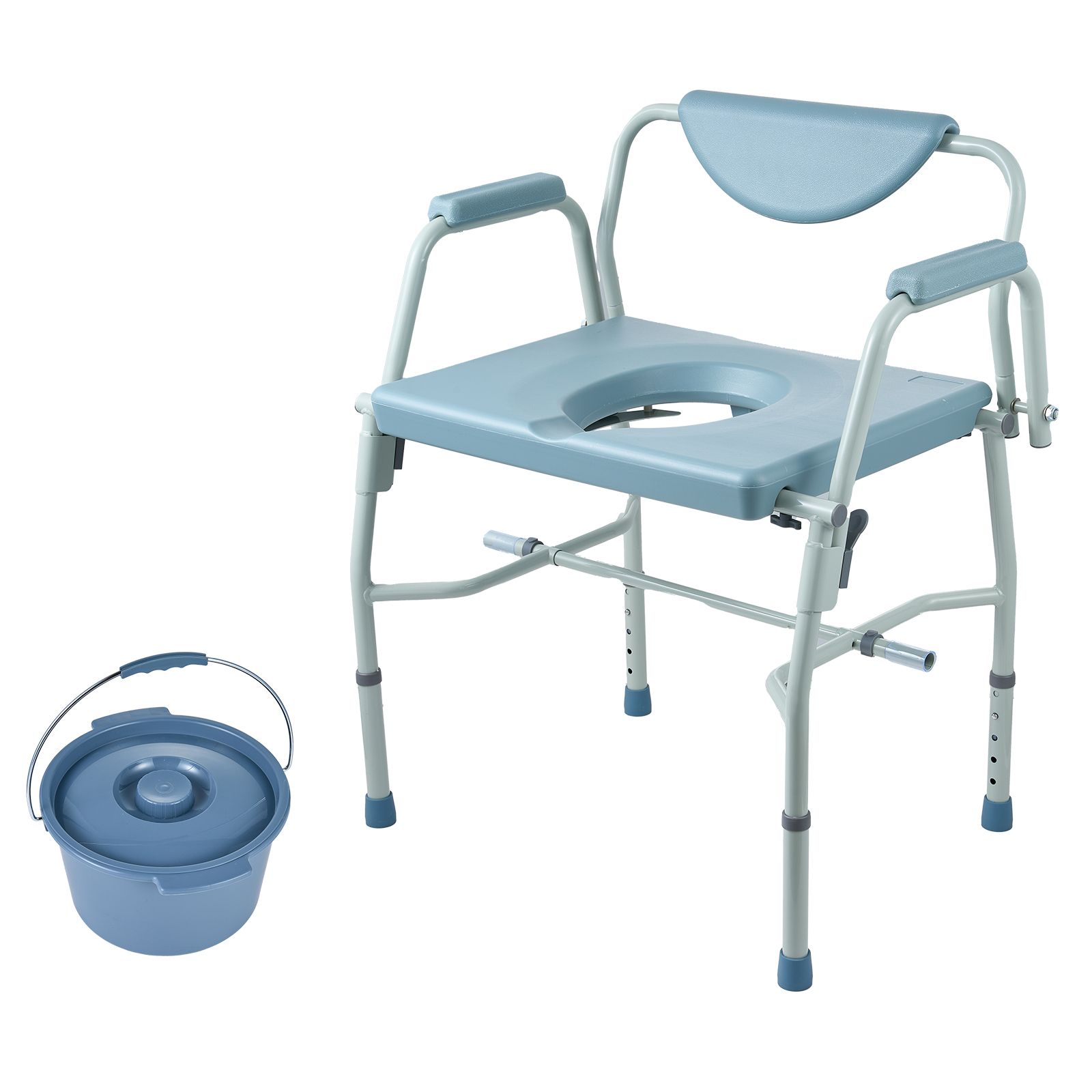 Commode Chair, Bedside Commode with Drop-Down Arms and Detachable Backrest, 5-Level Adjustable Height, 7L Removable Bucket, Easy to Assemble