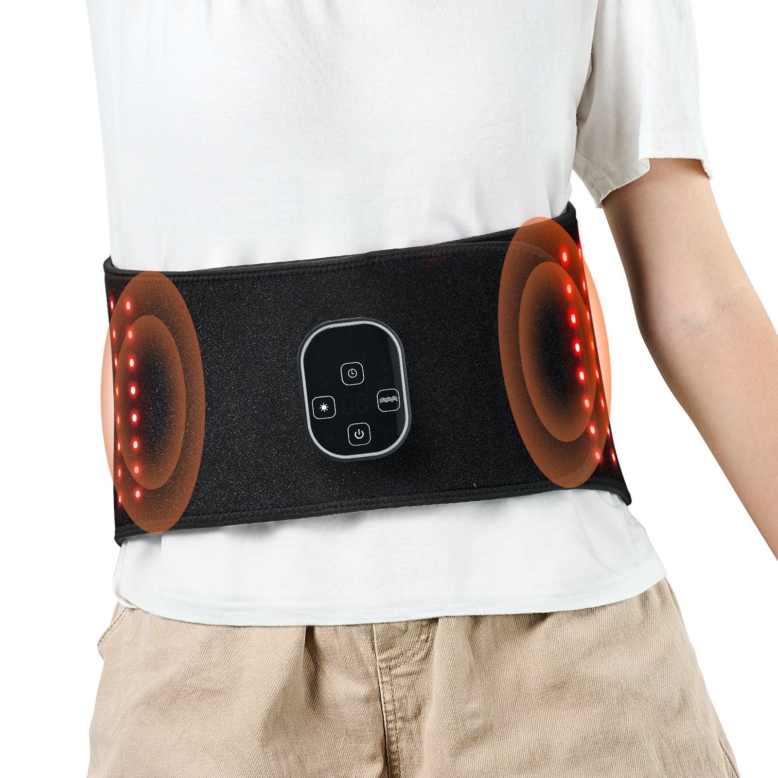 VEVOR Red Light Therapy Belt for Waist Shoulder, 660nm & 850nm Red Light Therapy Wrap Device with Timer, 80 LED, 3-Level Vibration & 10Hz Pulse
