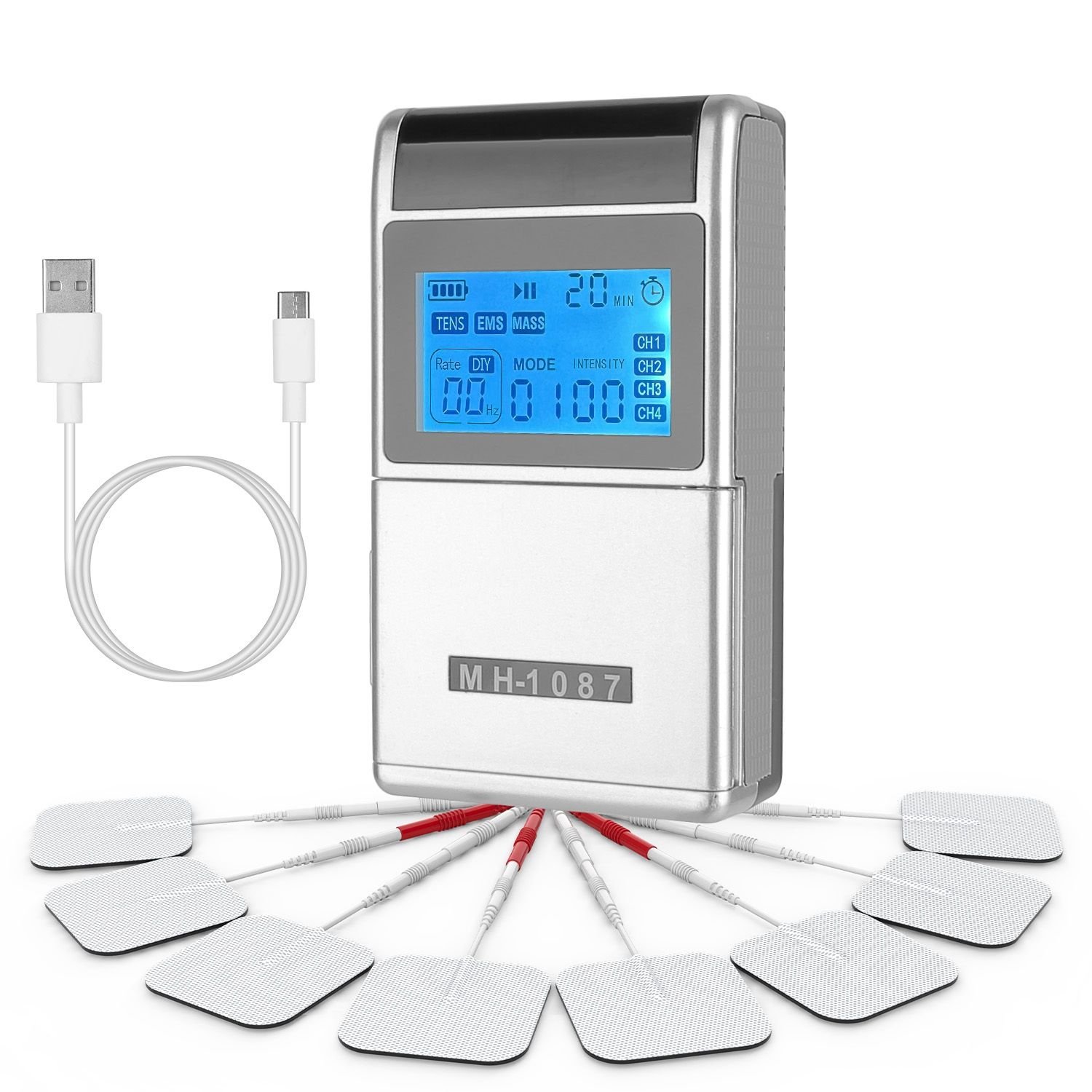 4 Channel TENS Unit with 8 Pads: 48 Modes & 20 Intensity Levels for Pain Relief & Muscle Training