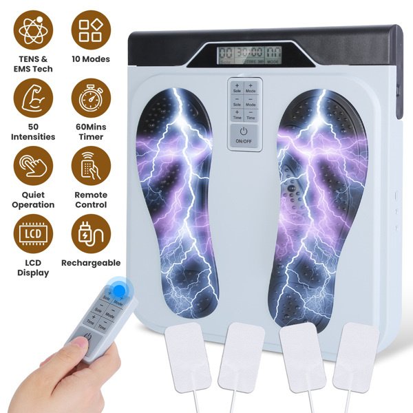 TENS & EMS Foot Massager with 10 Modes & 50 Intensity Levels - Electric Foot Stimulator for Neuropathy