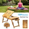 Bamboo Laptop Desk Breakfast Serving Bed Tray Foldable Leg Multi-Position Adjustable Tilt Surface Bed Lap Tray with Side Storage Drawer for Work Study