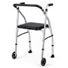 Lightweight Aluminum Mobility Walker for Seniors with 2 Wheels 5-Level Adjustable Height and Padded Seat-Sliver - Color: Silver