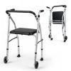 Lightweight Aluminum Mobility Walker for Seniors with 2 Wheels 5-Level Adjustable Height and Padded Seat-Sliver - Color: Silver