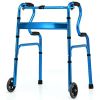 Aluminum Heavy-Duty Folding Wheeled Stand-Assist Walker-Blue