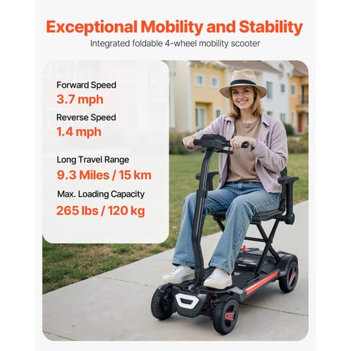 4-Wheel Electric Mobility Scooter for Adults & Seniors, Integrated Foldable Mobility Scooter with 9.3 Miles Long Range, All Terrain Travel Wheelchair