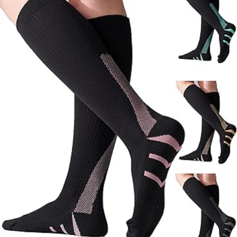 4 Pairs Compression Socks For Women 20-30mmHg Graduated Compression Circulation Support Socks For Running Athletic (Color: Black Mix  Small-Medium)