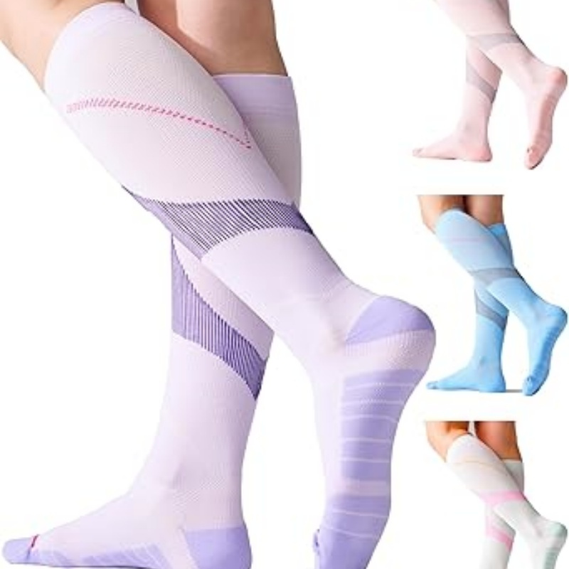 4 Pairs Compression Socks For Women 20-30mmHg Graduated Compression Circulation Support Socks For Running Athletic (Color: Color Mix2 Large-X-Large)