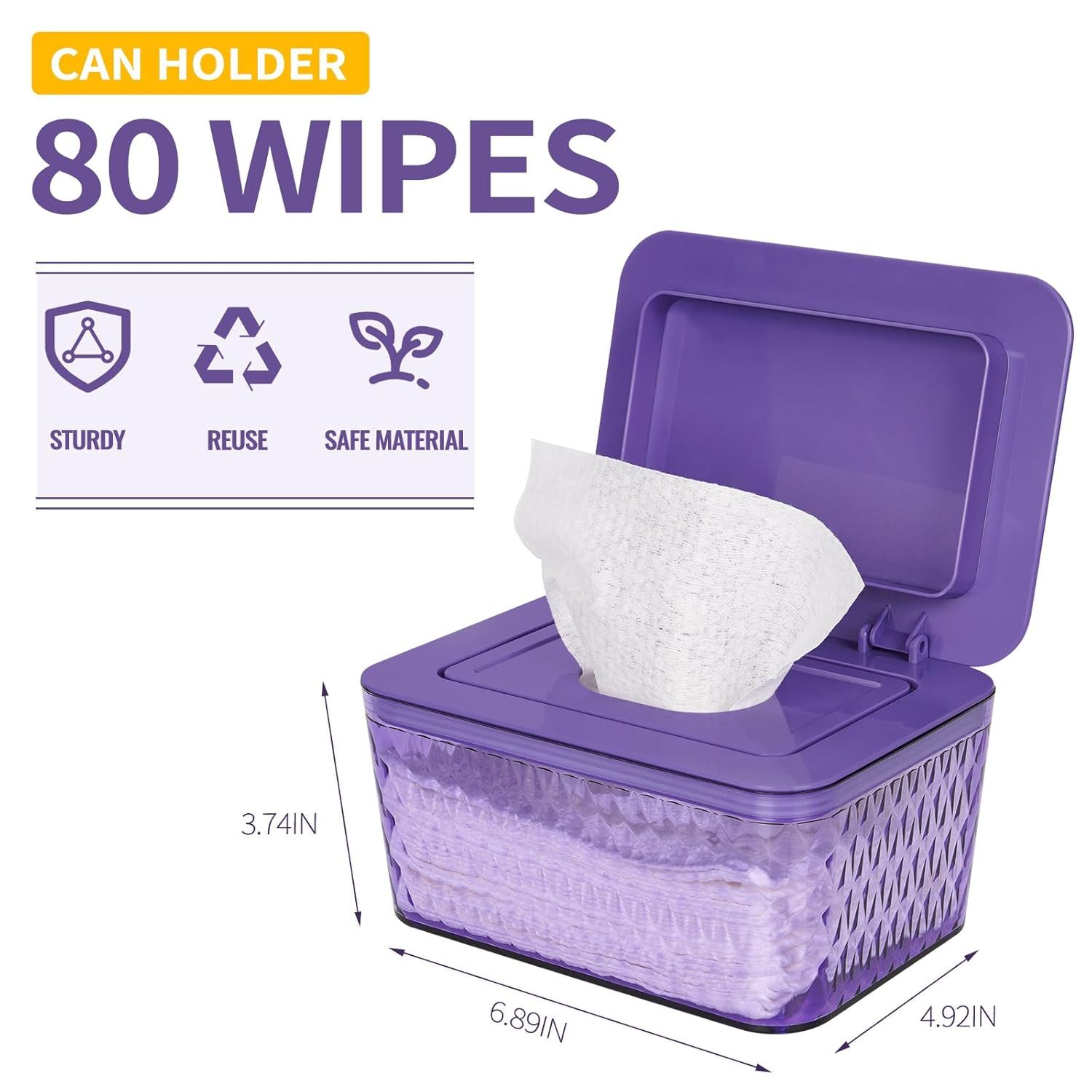 Wipes Dispenser, One-Handed Operation Wipe Holder for Baby & Adult, Seal-Designed Wipes Container for Bathroom Keep Diaper Wipes Fresh (Color: Purple)