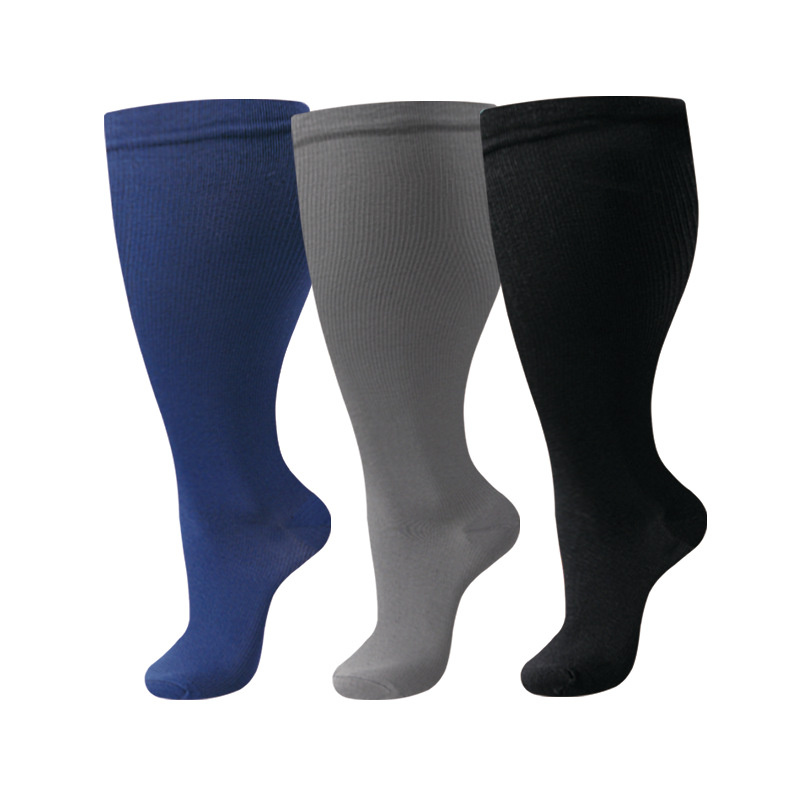 3 pairs Plus-Size Nylon Compression Stockings (black grey blue: 4XL)