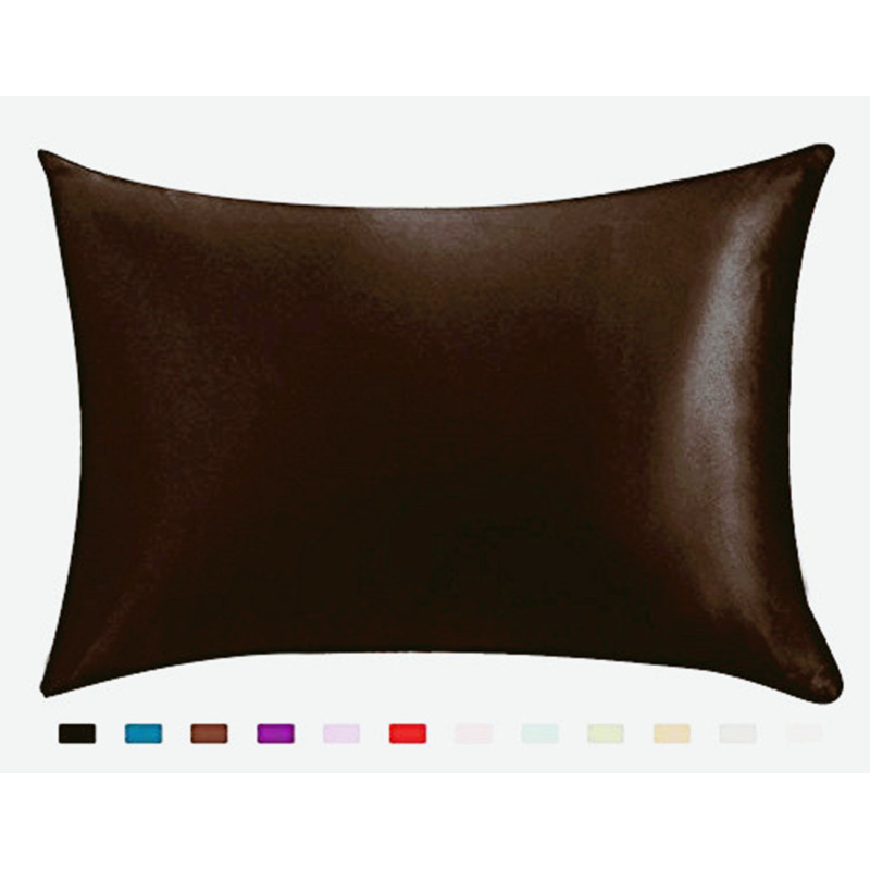 Pillowcase Satin Solid Color Simulation Silk Single Pillowcase Ice Silk Pillowcase (Option: Coffee-20x26inches-1PC)