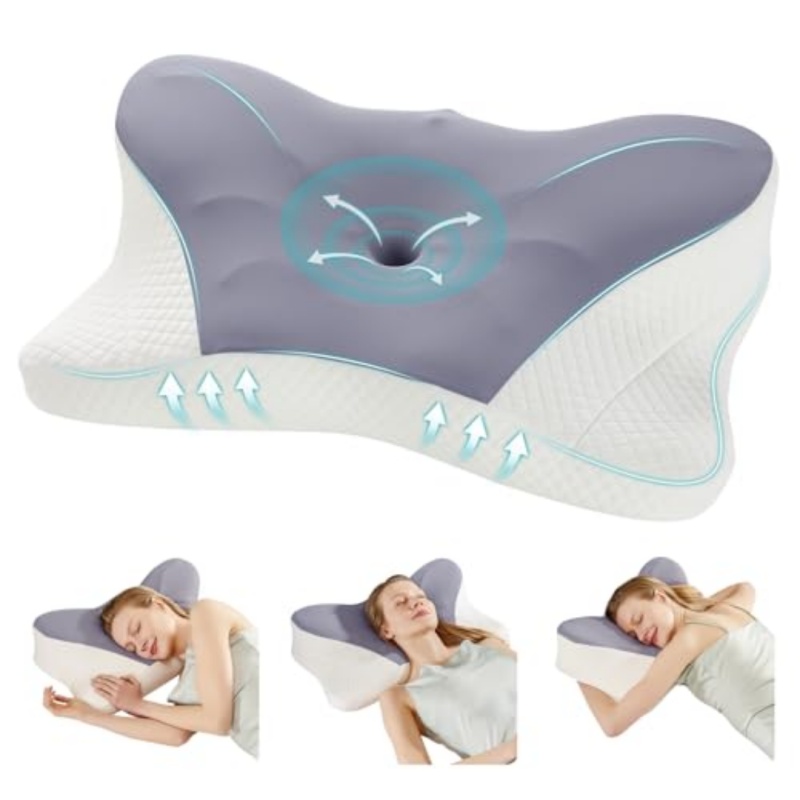 Cervical Neck Pillow, Cooling Ergonomic Memory Foam Pillows  Dual Height Orthopedic Support Contour Pillow For Side (Option: KDark Grey 2pcs)