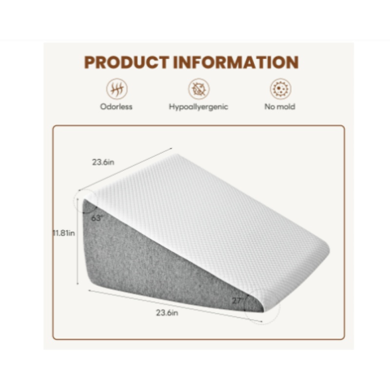 Wedge Pillow, Body Pillow , White& Grey (Option: 12Inch)