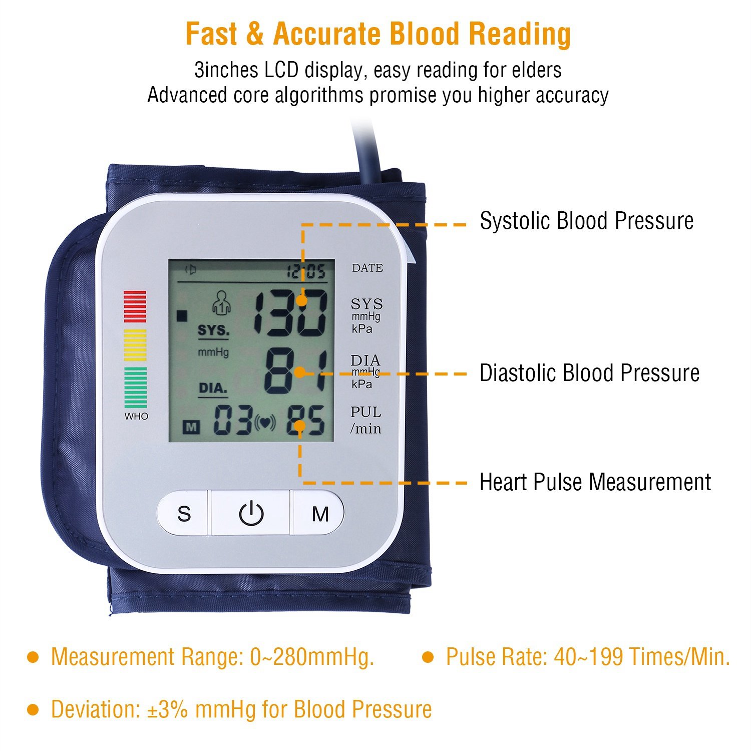 1Pc Digital Arm Blood Pressure Monitor LCD Digital Heart Beat BP Gauge Health Test With Voice (Option: white)