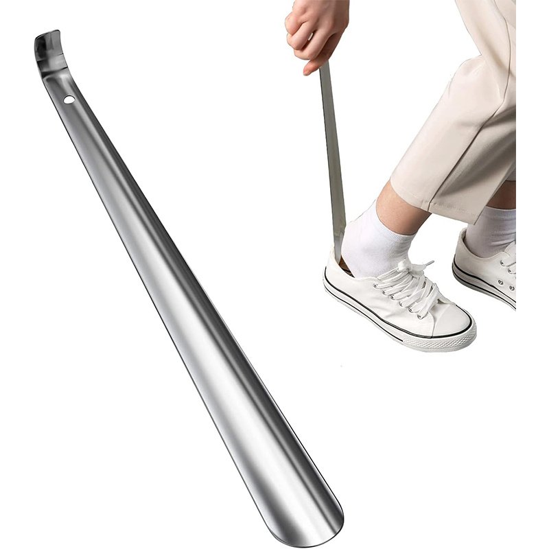 Metal Shoe Horn Long Handle for Seniors, Multifunctional Stainless Steel Stick (size: Curved handle-51cm)