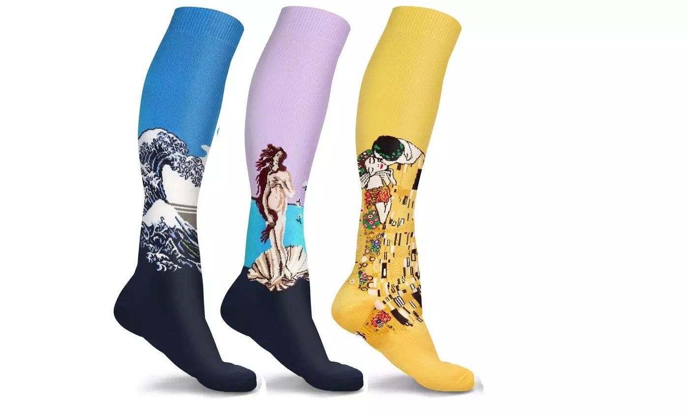 Famous Art Paintings Compression Socks (3- or 6-Pairs) (style: FR385-6PK, size: FR385-LXL)