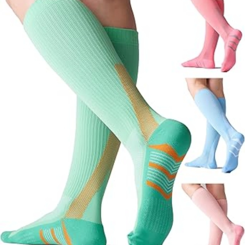 4 Pairs Compression Socks For Women 20-30mmHg Graduated Compression Circulation Support Socks For Running Athletic (Color: Color Mix   Small-Medium)
