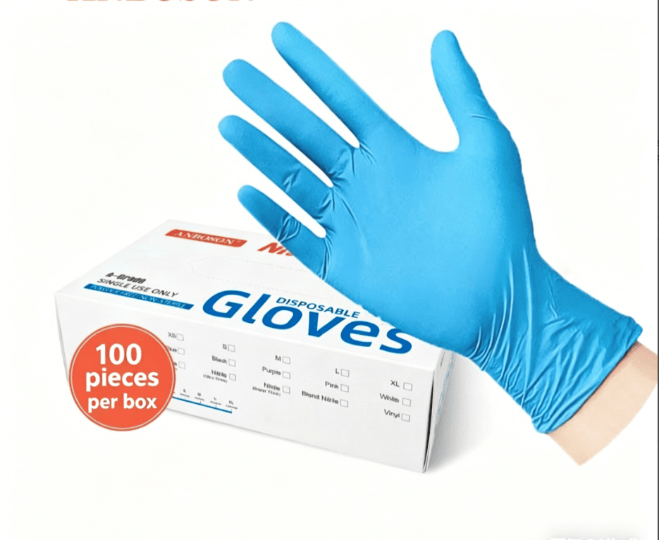 Disposable nitrile gloves, powder-free and latex-free blue examination gloves, 100 pieces per box, food-grade and chemical corrosion resistant (style: Blue, pure nitrile-XL)