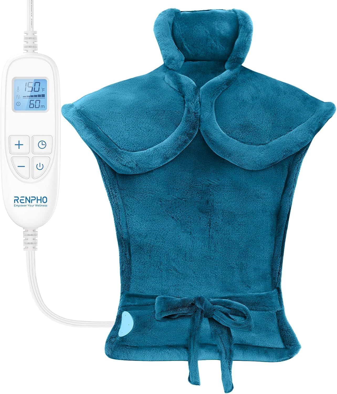 Electric Heating Pad - 6 Heat Levels for Neck, Shoulder, and Back, Weighted Pad for Snug Fit - Machine Washable (size: Blue  24"x33")