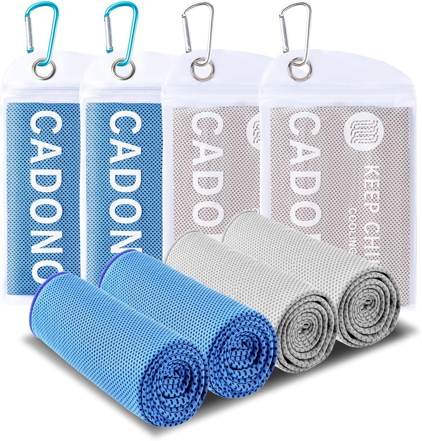 4 Pack Cooling Towel (40"x12"), Soft Breathable Chilly Towel, Ice Towel, Microfiber Towel for Yoga, Sport, Running, Workout,Gym, Camping, Fitness (Color: Grey/Grey/Light Blue/Light Blue)