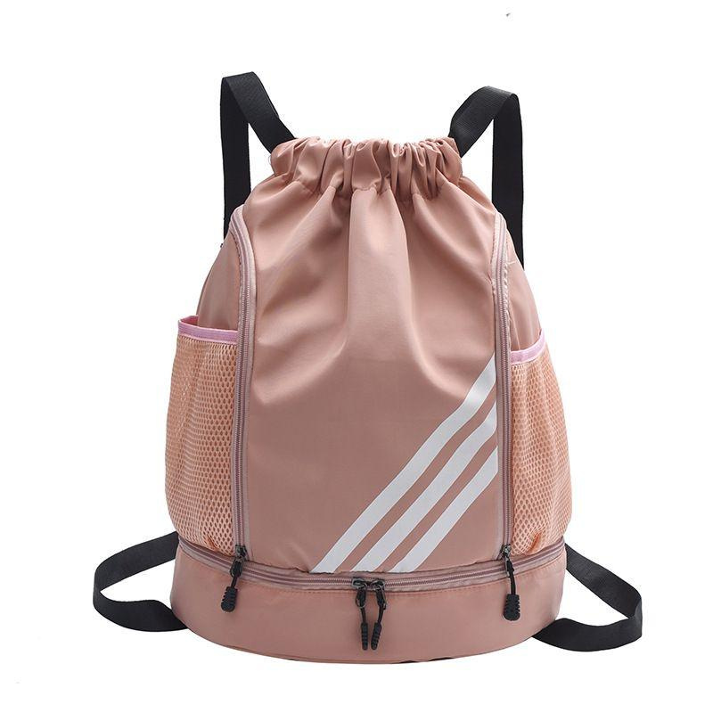 Dry-wet Separation Drawstring Backpack with Separate Shoe Compartment, Lightweight Storage Sack for Sports, Fitness, Swimming and Basketball (Color: Pink)