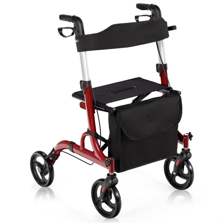2 In 1 Folding Aluminum Seniors With Seat Rollator Walker (Type: Rehabilitation Equipment, Color: Red)