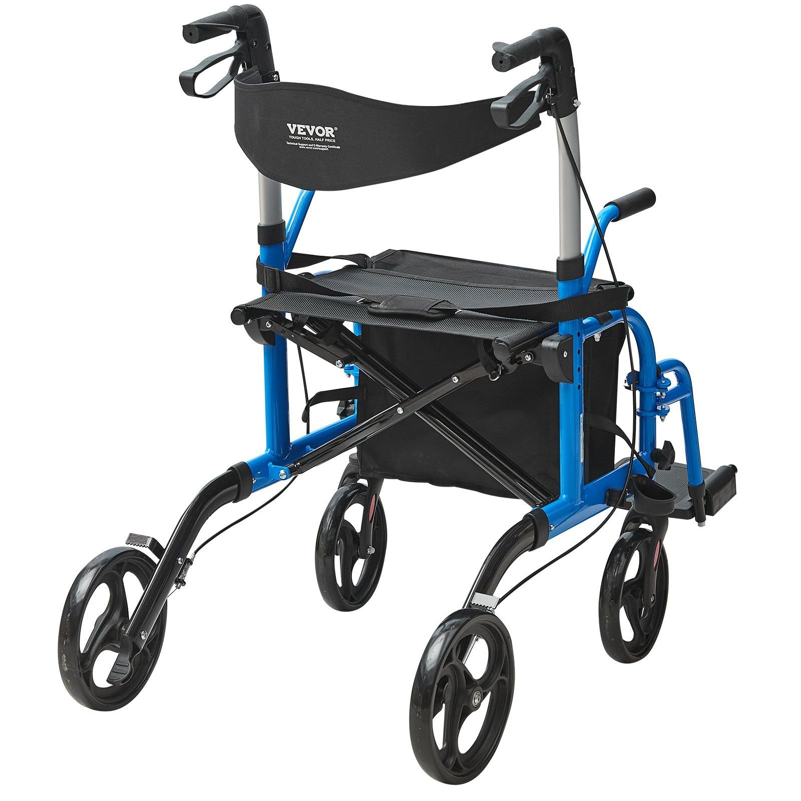 VEVOR 2 in 1 Rollator Walker & Transport Chair for Seniors, Folding Rolling Walker Wheelchair Combo & Footrests (Color: Blue)