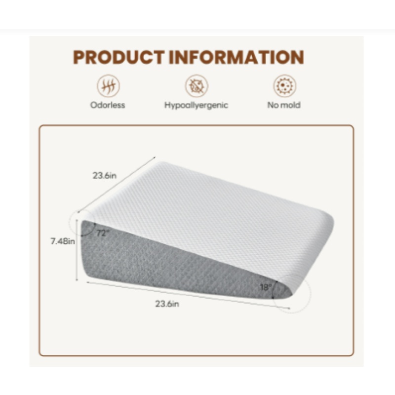 Wedge Pillow, Body Pillow , White& Grey (Option: Seven point five Inch)