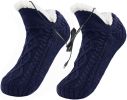 Womens USB Heated Fleece Fuzzy Socks Thermal Winter Feet Heating Pad Cozy Foot Warmer Christmas House Slipper Socks