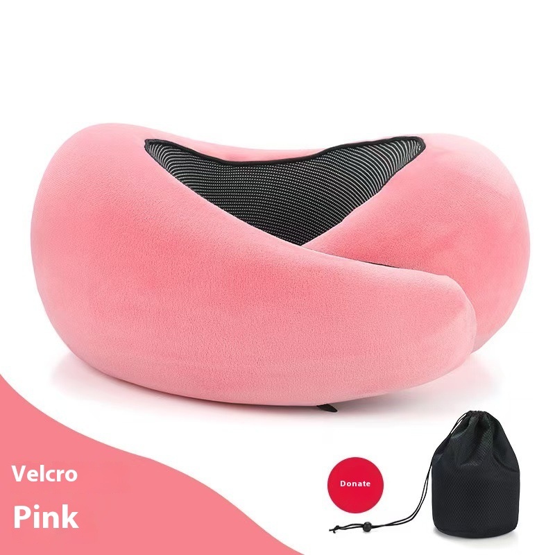 Soft Memory Foam Travel Neck Pillow U Shape Adjustable Support Comfortably Sleeping On Plane Car Office Noon Break (Option: Pink Velcro)