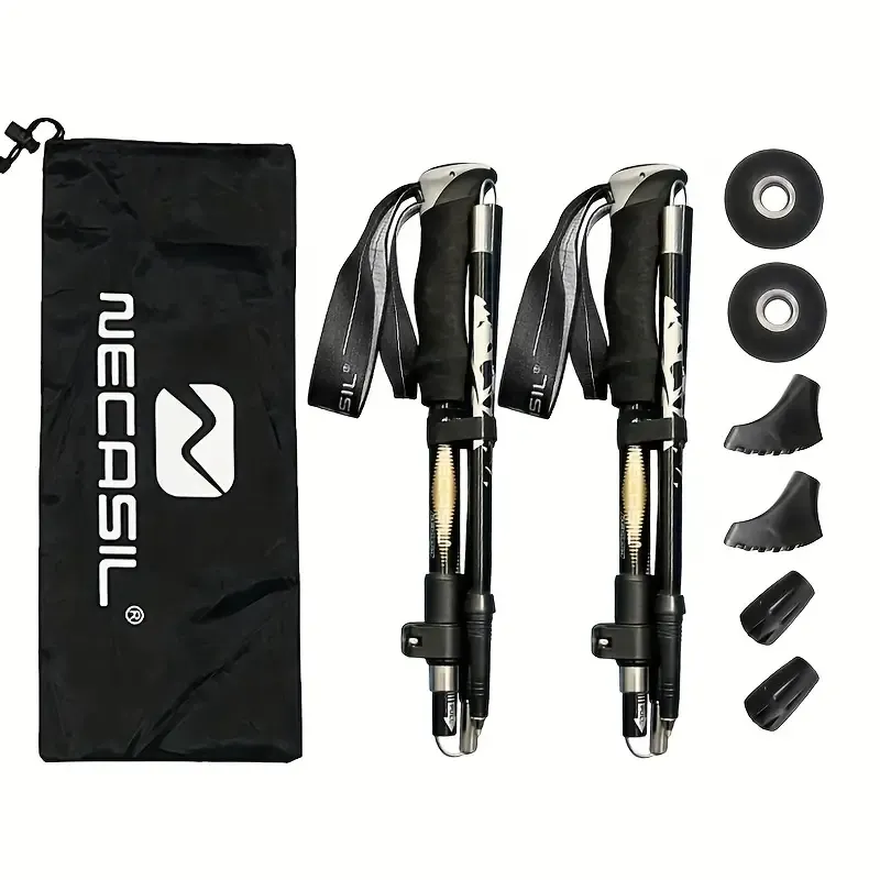 Five Section Folding Trekking Cane For Hiking And Walking - Lightweight 7075 Aluminum, Strong And Durable Outer Lock And High-density EVA Grip, M (Option: black)