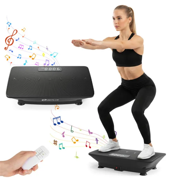 Black Full Body Vibration Plate Exercise Machine, 10 Adjustable Speed Levels With Remote Control & Music Function, 440LBS Weight Capacity (Option: Defaulttitle)