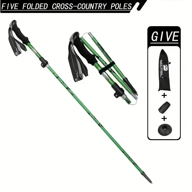 5-Section Collapsible Hiking Poles - Lightweight Trekking Poles With Secure External Lock, Adjustable Length, Sturdy - Ergonomic EVA Grip For Mou (Option: green)