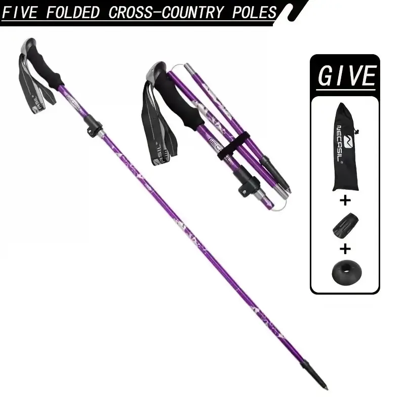Five Section Folding Trekking Cane For Hiking And Walking - Lightweight 7075 Aluminum, Strong And Durable Outer Lock And High-density EVA Grip, M (Option: 1PCPurple)