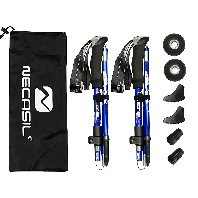 Five Section Folding Trekking Cane For Hiking And Walking - Lightweight 7075 Aluminum, Strong And Durable Outer Lock And High-density EVA Grip, M (Option: blue)